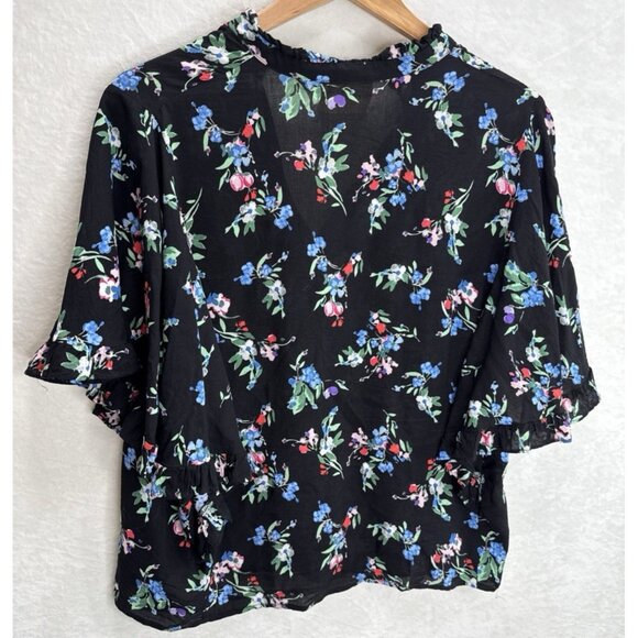Anthropologie Maeve Aveiro Women's Black Floral Flutter Sleeve Top Size Large - Picture 10 of 10